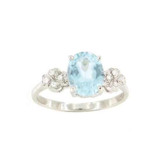 Anillo UVA oval de aguamarina y brillantes en oro blanco 18 ktes.