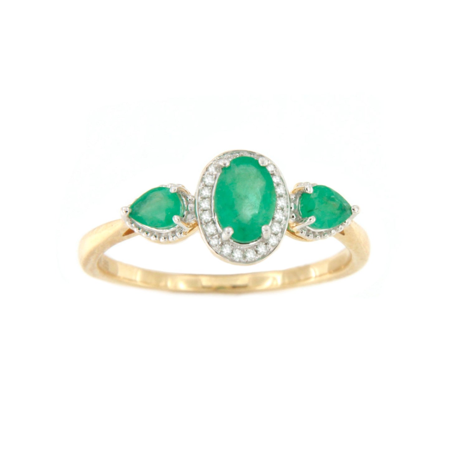 Anillo LUMARA con brillantes en oro amarillo de 14 ktes y esmeraldas