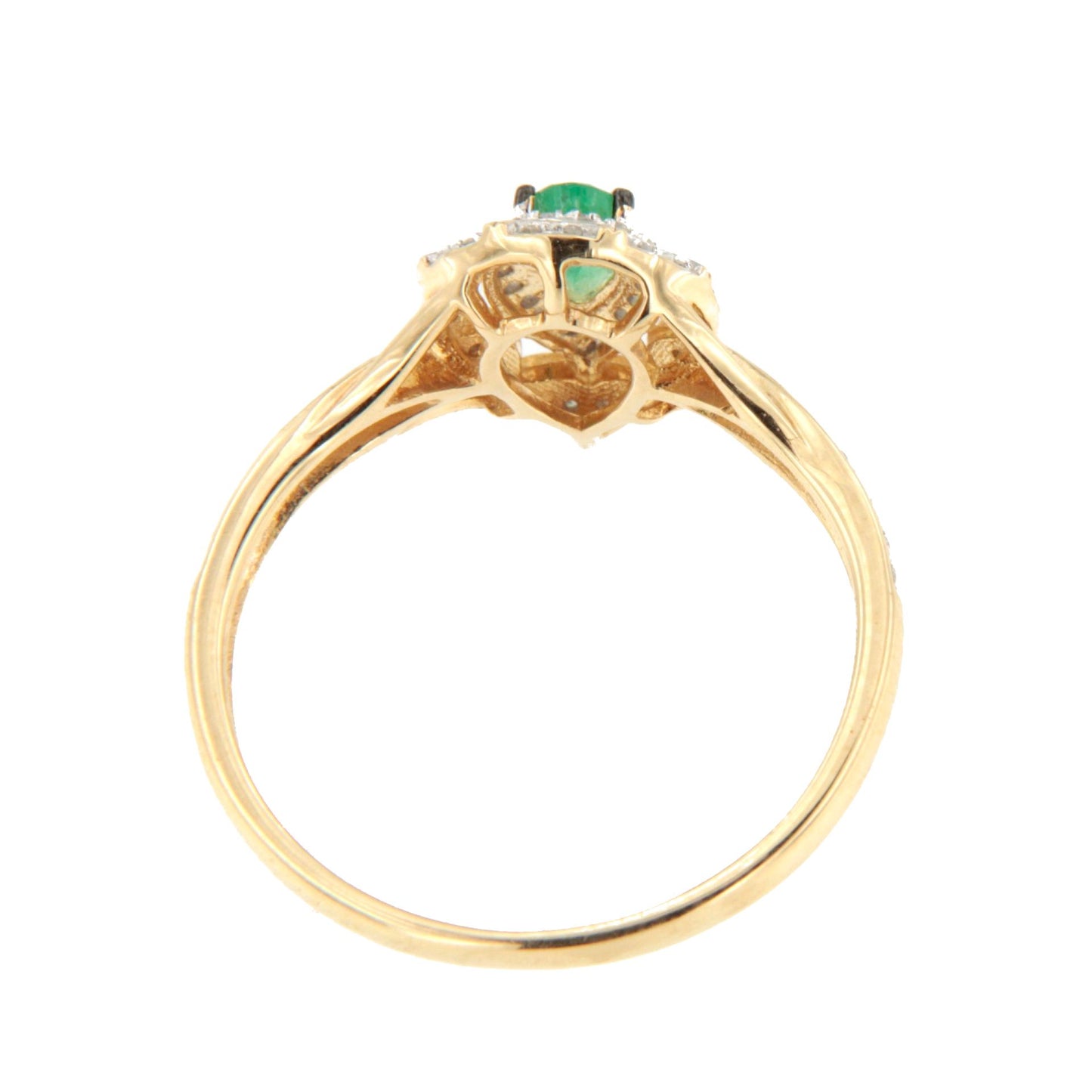 Anillo SAIREN con brillantes en oro amarillo de 14 ktes y esmeraldas