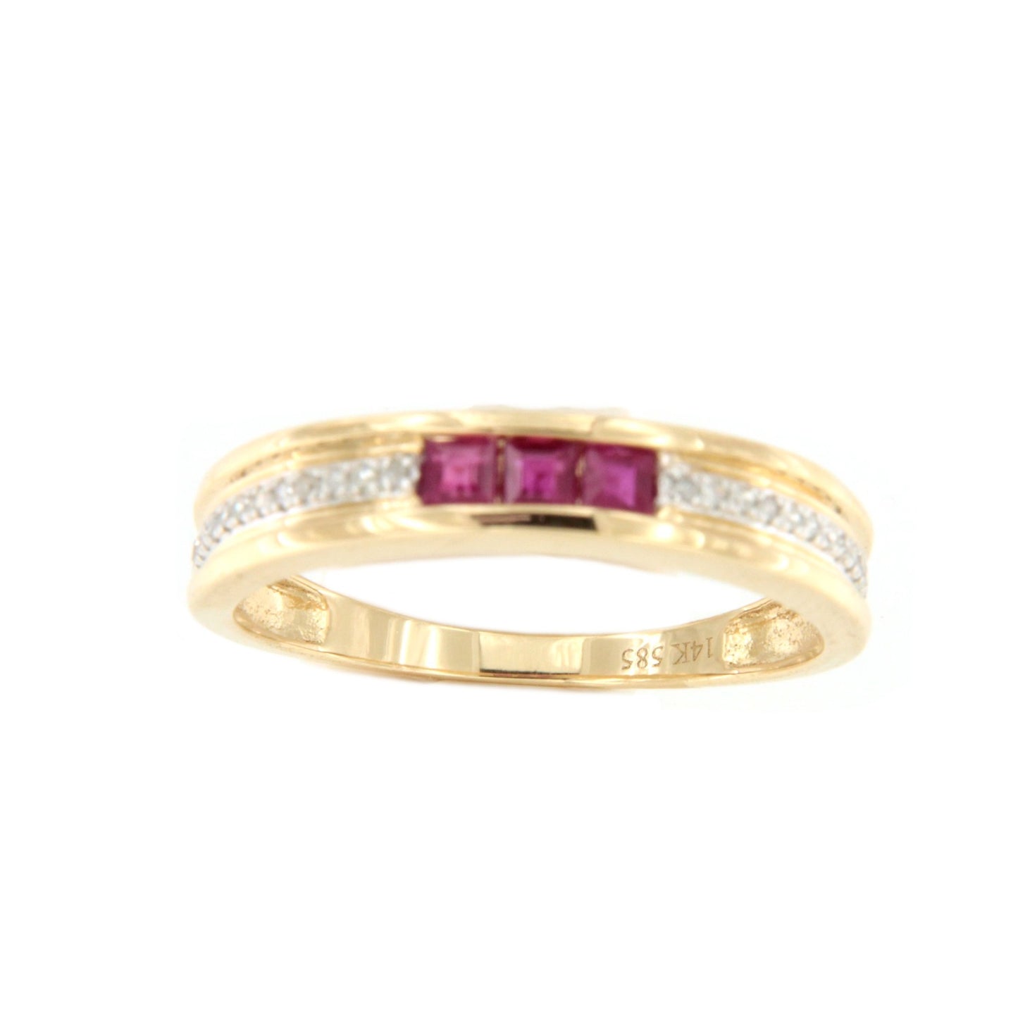 Anillo TISARA alianza con brillantes en oro amarillo de 14 ktes y rubies/esmeraldas