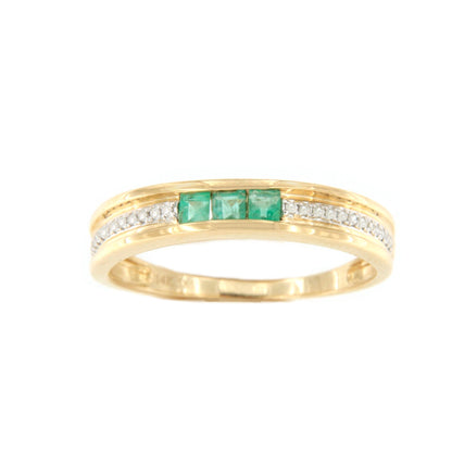 Anillo TISARA alianza con brillantes en oro amarillo de 14 ktes y rubies/esmeraldas