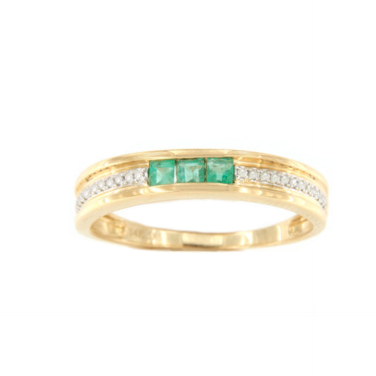 Anillo TISARA alianza con brillantes en oro amarillo de 14 ktes y rubies/esmeraldas