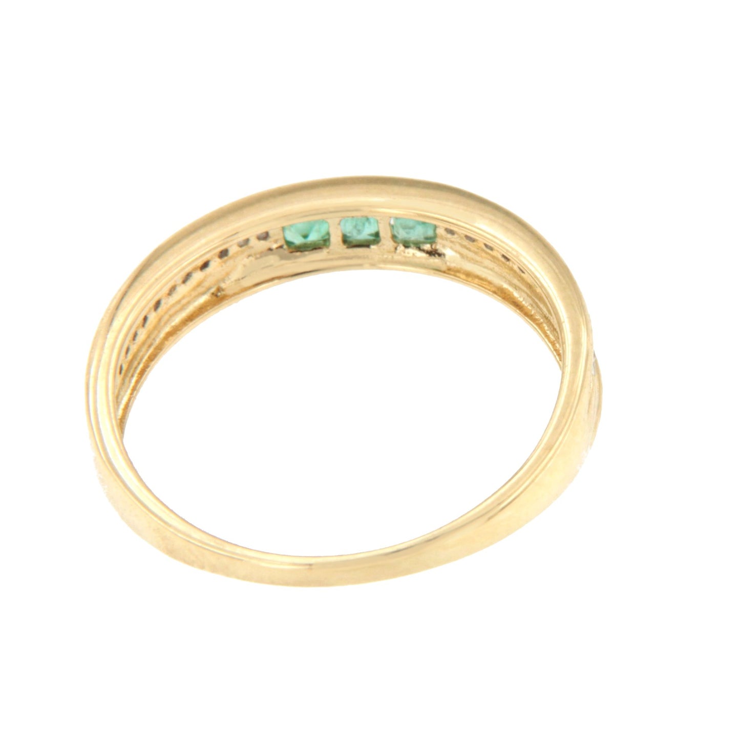 Anillo TISARA alianza con brillantes en oro amarillo de 14 ktes y rubies/esmeraldas