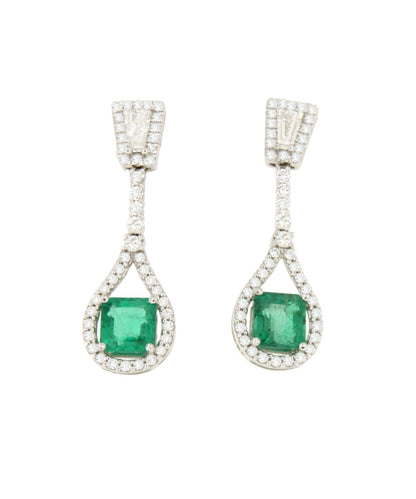 Pendientes PAWPAW largos oro blanco 18 ktes esmeralda y brillantes