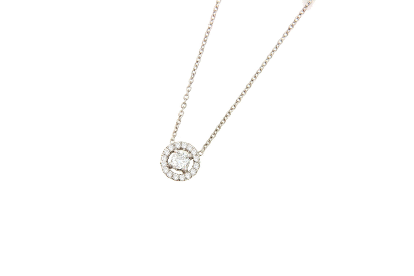 LINZ 18 Karat white gold chain with diamond solitaire.