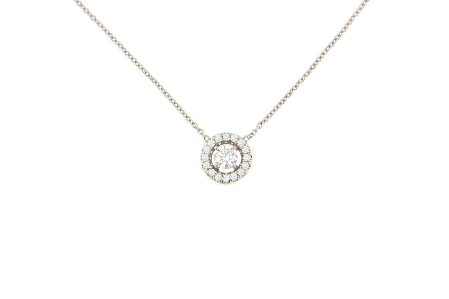 LINZ 18 Karat white gold chain with diamond solitaire.