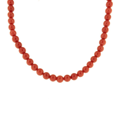 Gargantilla COMPAS de bolas de coral engarzados con cierre oro 18 ktes