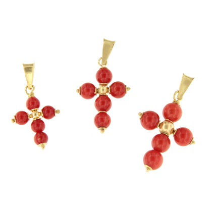 Colgante cruz FIJI de oro de 18 kilates y corales