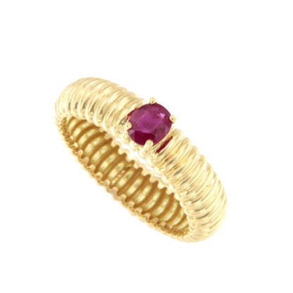 Anillo PAULINA rubí, zafiro, esmeralda en oro amarillo de 18 kilates galloneado