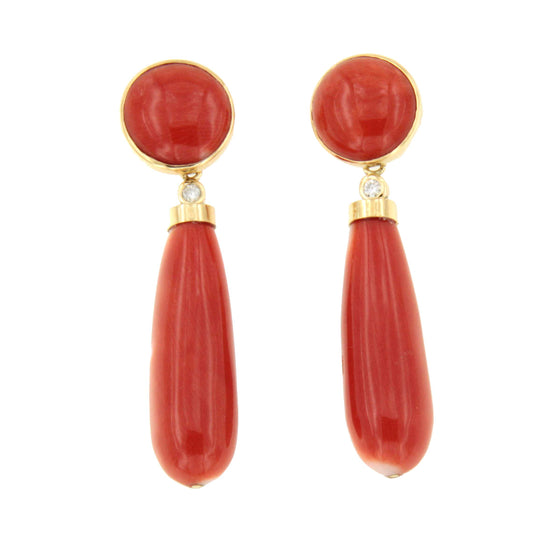 Pendientes RAMO de coral en oro amarillo de 18 kilates y brillantes