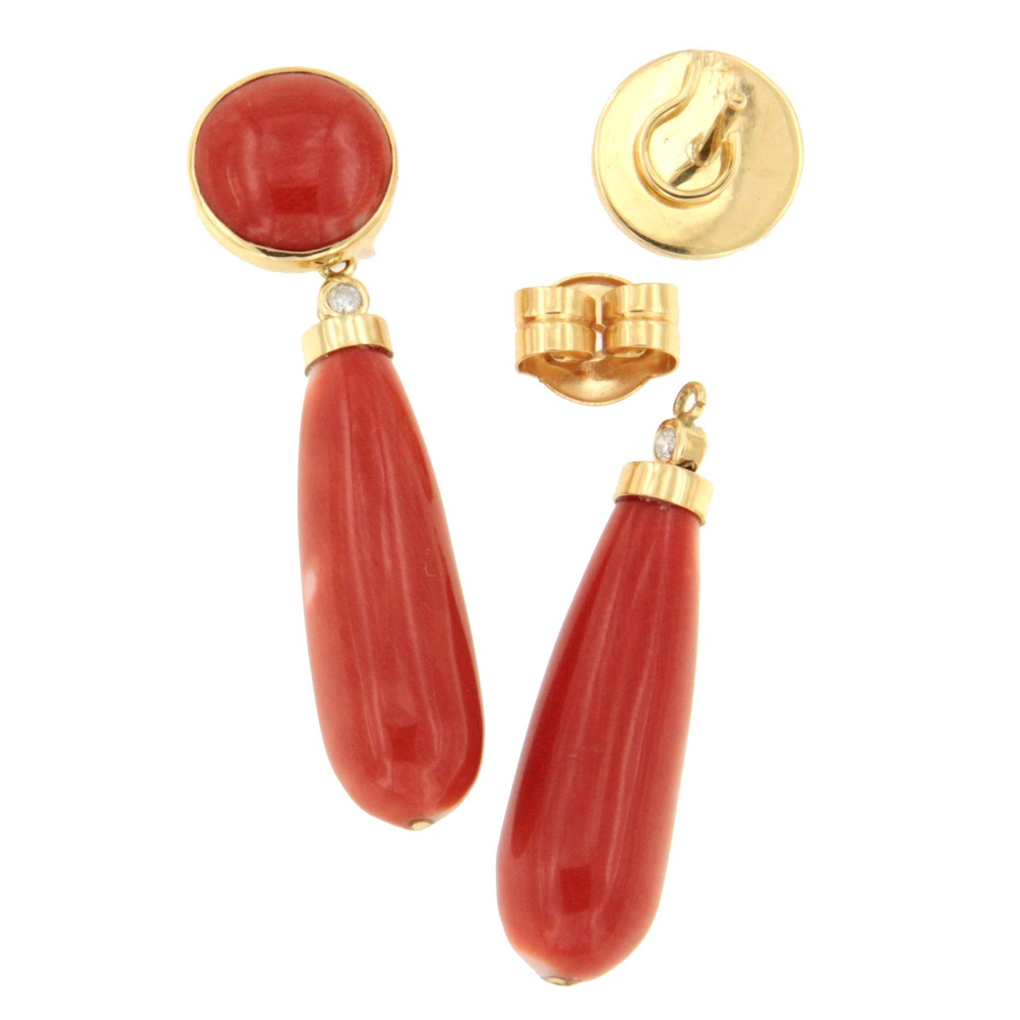 Pendientes RAMO de coral en oro amarillo de 18 kilates y brillantes