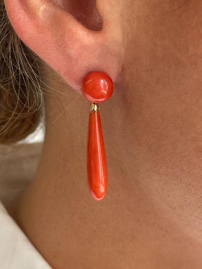 Pendientes GRANA desmontables de coral en oro amarillo de 18 kilates