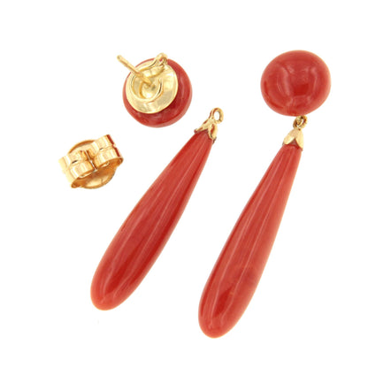 Pendientes GRANA desmontables de coral en oro amarillo de 18 kilates