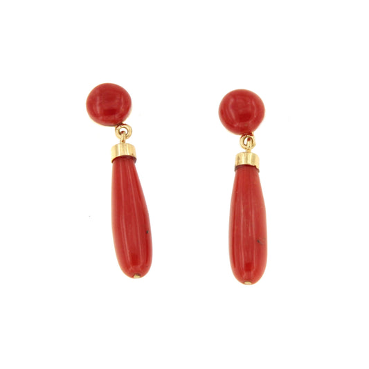 Pendientes MILOR de coral en oro amarillo de 18 kilates