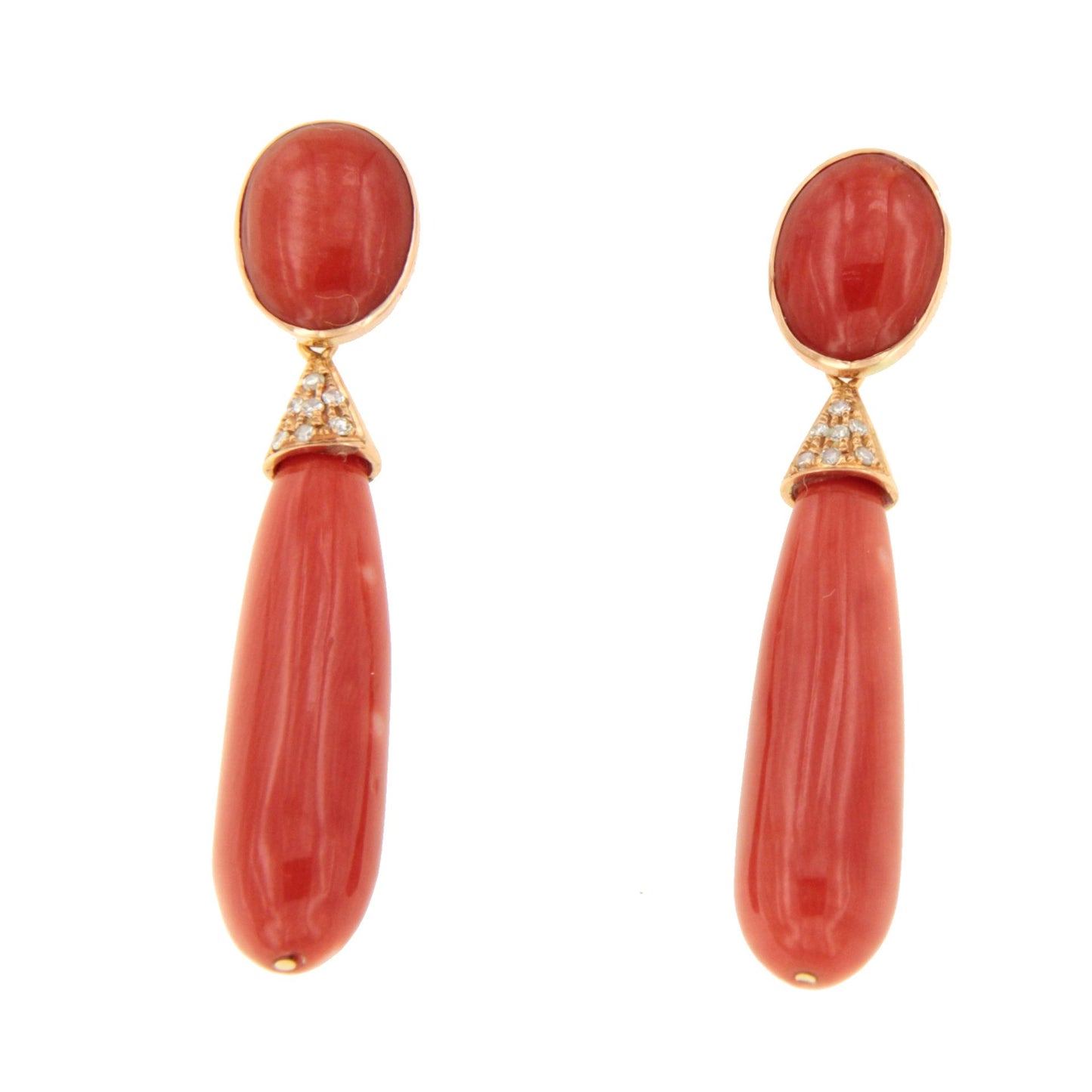 Pendientes ROSALIA de coral en oro amarillo de 18 kilates y brillantes