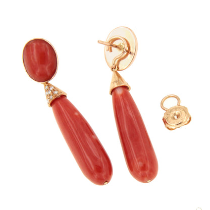Pendientes ROSALIA de coral en oro amarillo de 18 kilates y brillantes