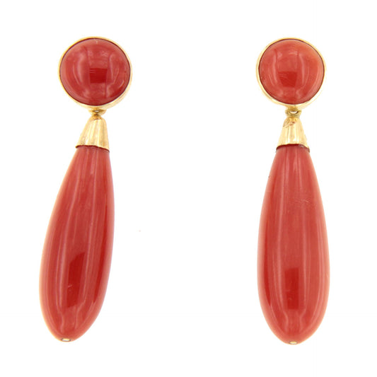 Pendientes FRONDOSO desmontables de coral en oro amarillo de 18 ktes