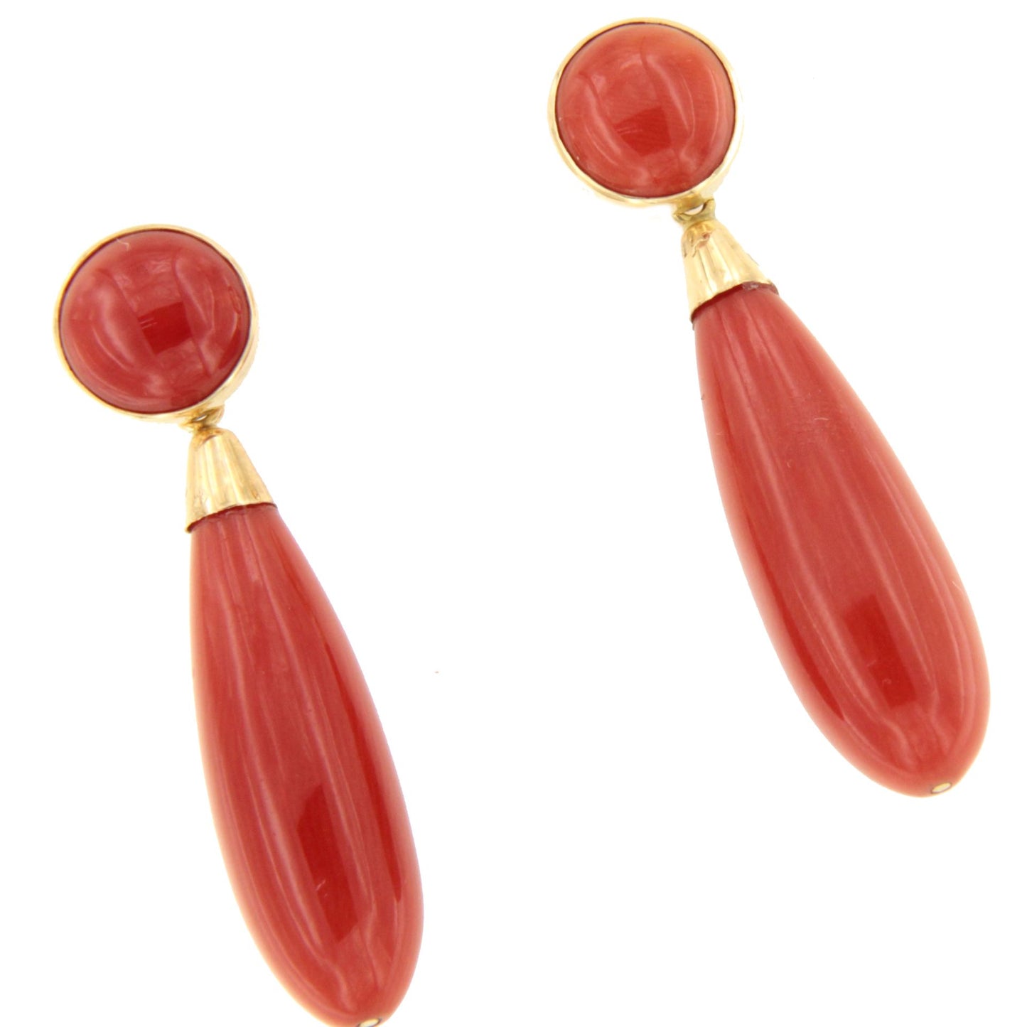 Pendientes FRONDOSO desmontables de coral en oro amarillo de 18 ktes