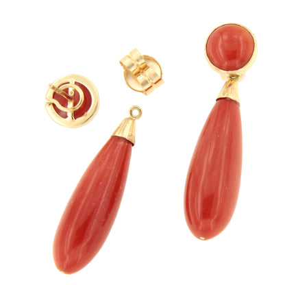 Pendientes FRONDOSO desmontables de coral en oro amarillo de 18 ktes