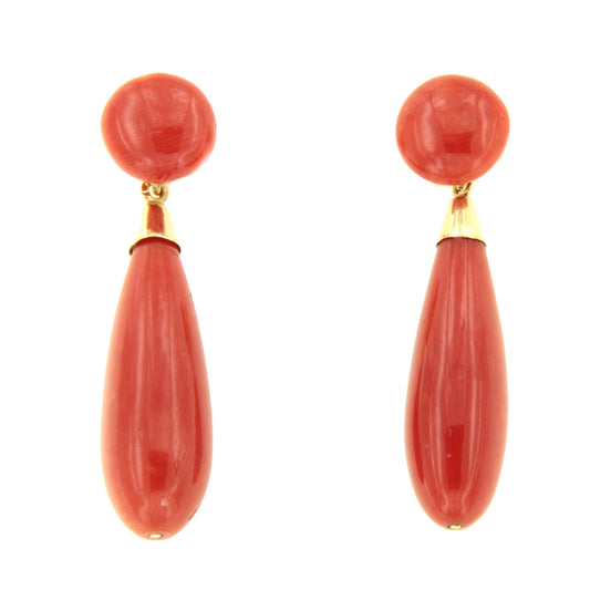 Pendientes EPICOS desmontables de coral en oro amarillo de 18 ktes.