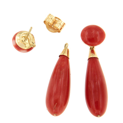 Pendientes EPICOS desmontables de coral en oro amarillo de 18 ktes.