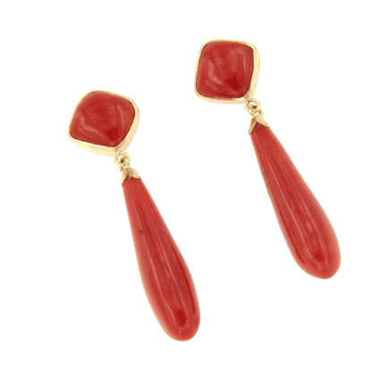 Pendientes DOMINIU desmontables de coral en oro amarillo de 18 ktes.