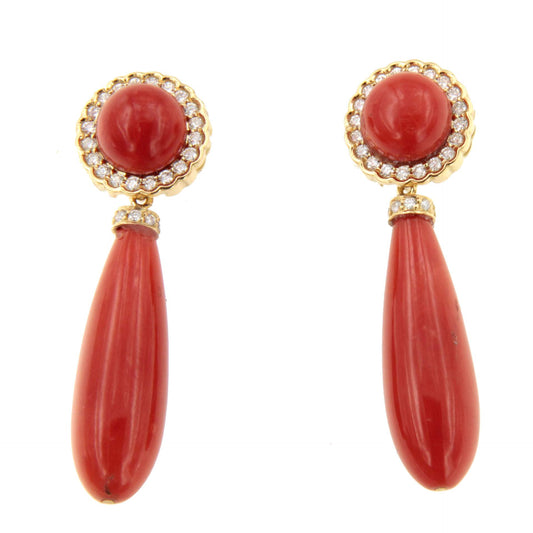 Pendientes GRACIOSOS desmontable en coral oro amarillo de 18 kts y brillantes.