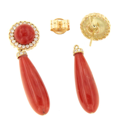 Pendientes GRACIOSOS desmontable en coral oro amarillo de 18 kts y brillantes.