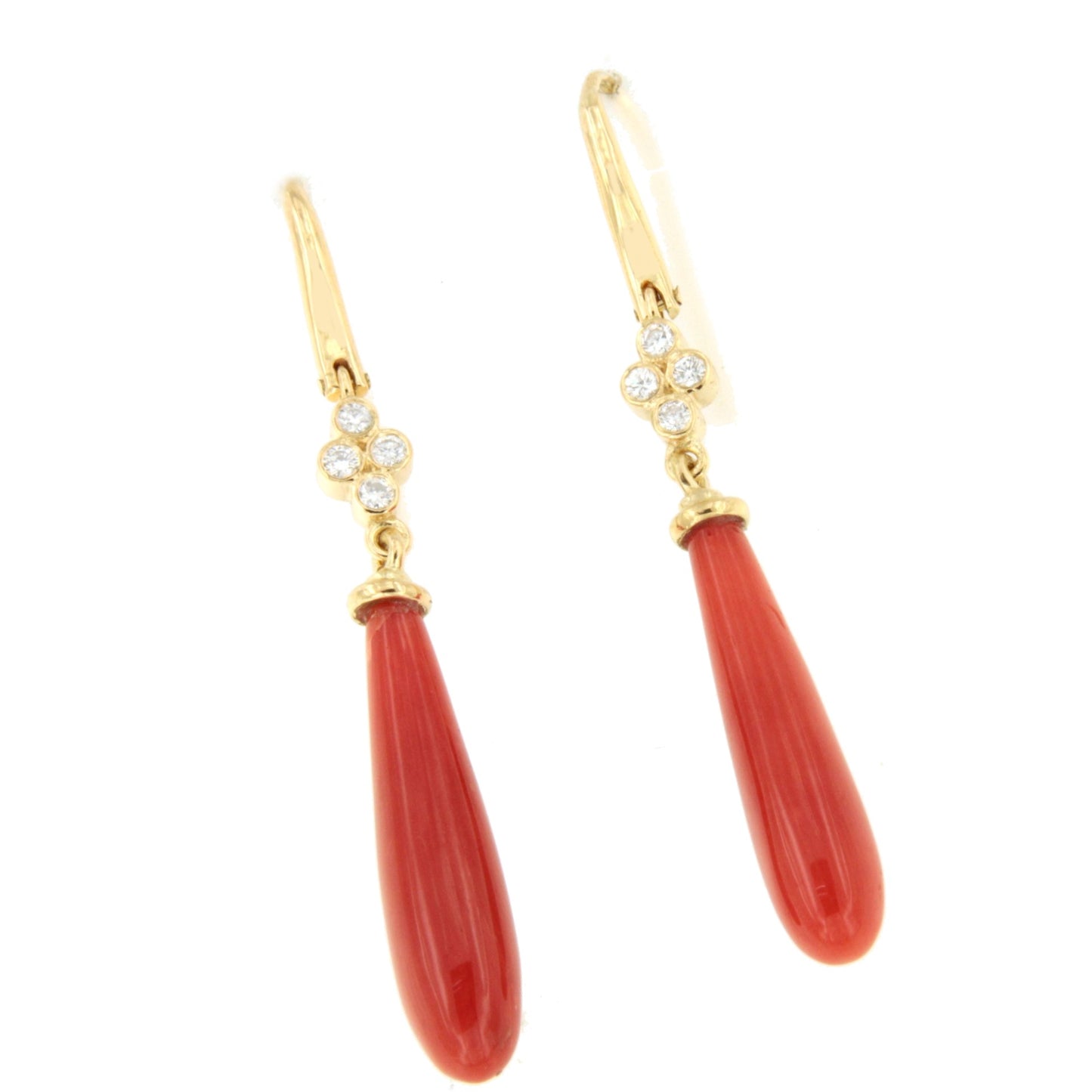Pendientes FINURA de coral en oro amarillo de 18 kilates y brillantes.