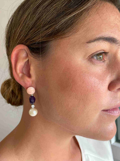 Pendientes MAESTRANZA desmontables de coral piel de ángel en oro amarillo de 18 kts