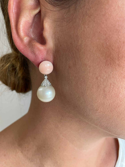 Pendientes MAESTRANZA desmontables de coral piel de ángel en oro amarillo de 18 kts