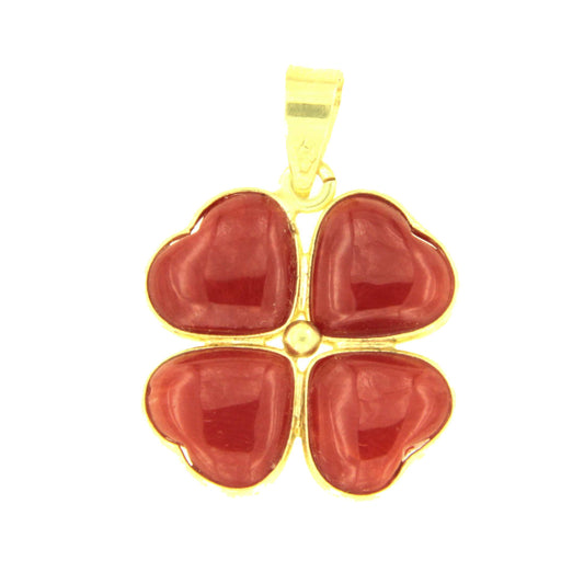 Colgante SUERTE, trébol de cuatro hojas de oro de 18 kilates y corales