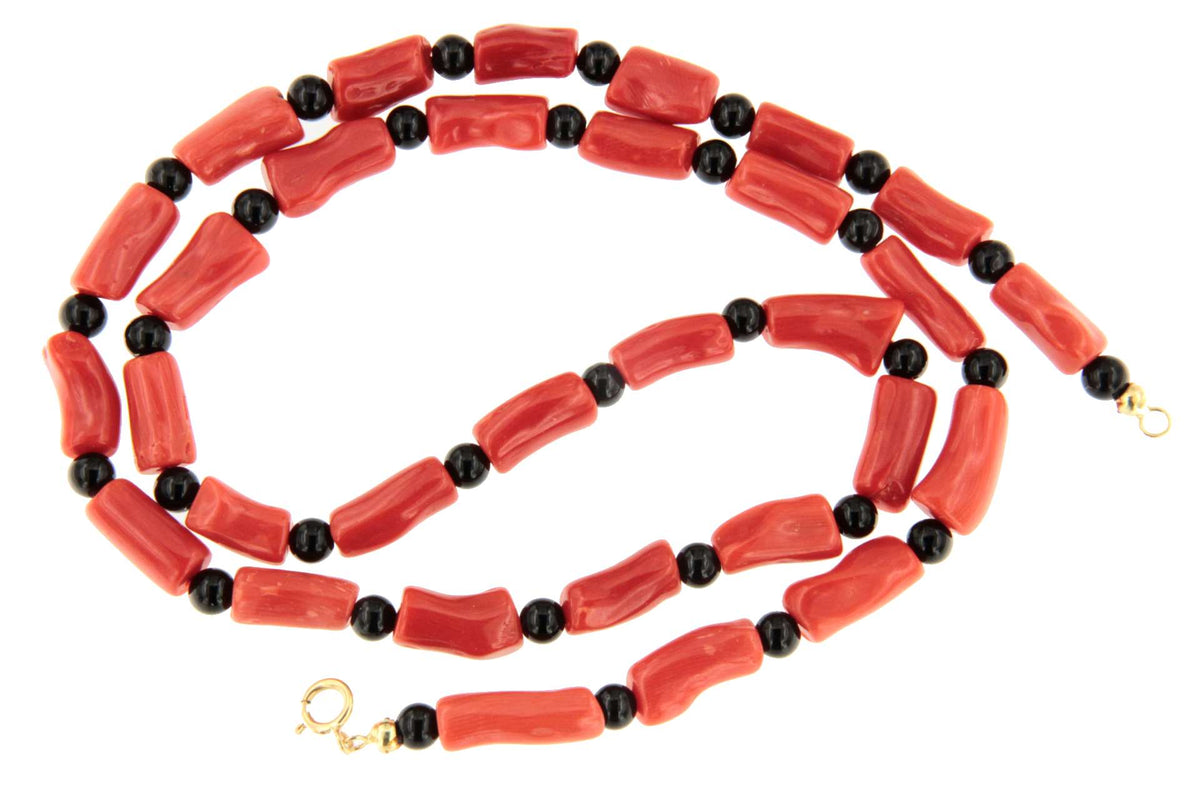 Bamboo choker with coral branches and 18k gold clasps