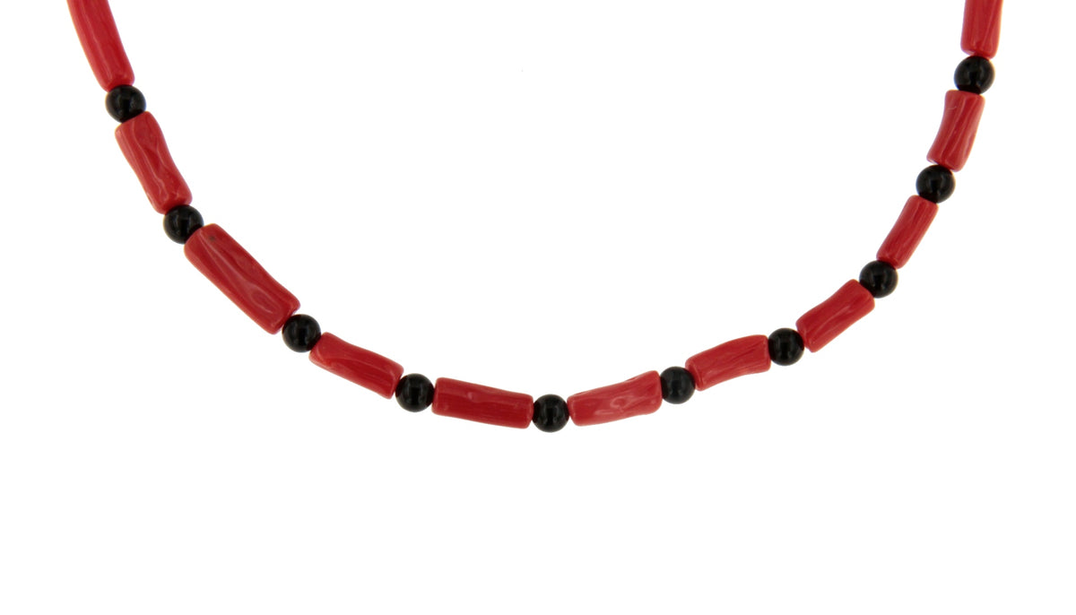 Bamboo choker with coral branches and 18k gold clasps