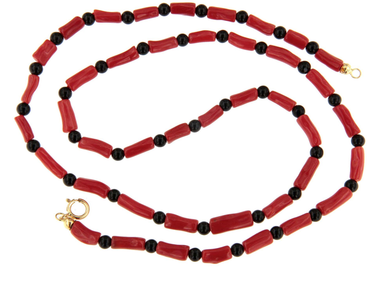 Bamboo choker with coral branches and 18k gold clasps