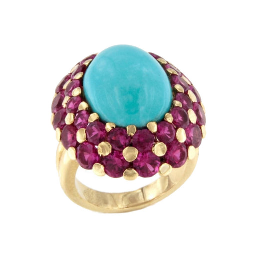 SHAM ring in 18-karat yellow gold with cubic zirconia and aquamarine