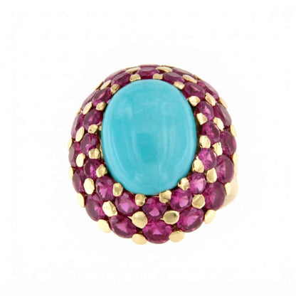 SHAM ring in 18-karat yellow gold with cubic zirconia and aquamarine