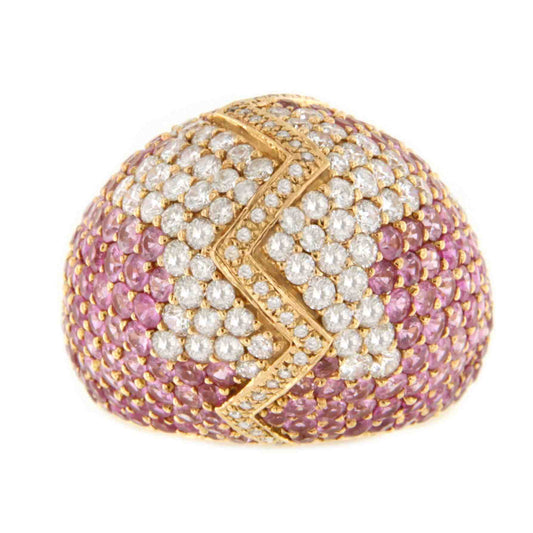 Anillo LLANES zafiros rosas con brillantes en oro rosa 18 kilates