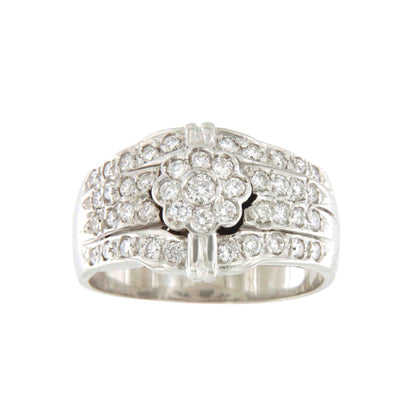 Anillo TRITON centro roseta y brazo con brillantes en oro blanco de 18 ktes