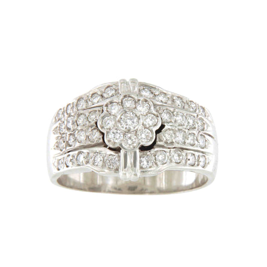 Anillo TRITON centro roseta y brazo con brillantes en oro blanco de 18 ktes