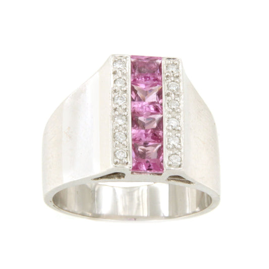 Anillo CANGAS centro zafiro rosa princesa con brillante en oro 18 ktes