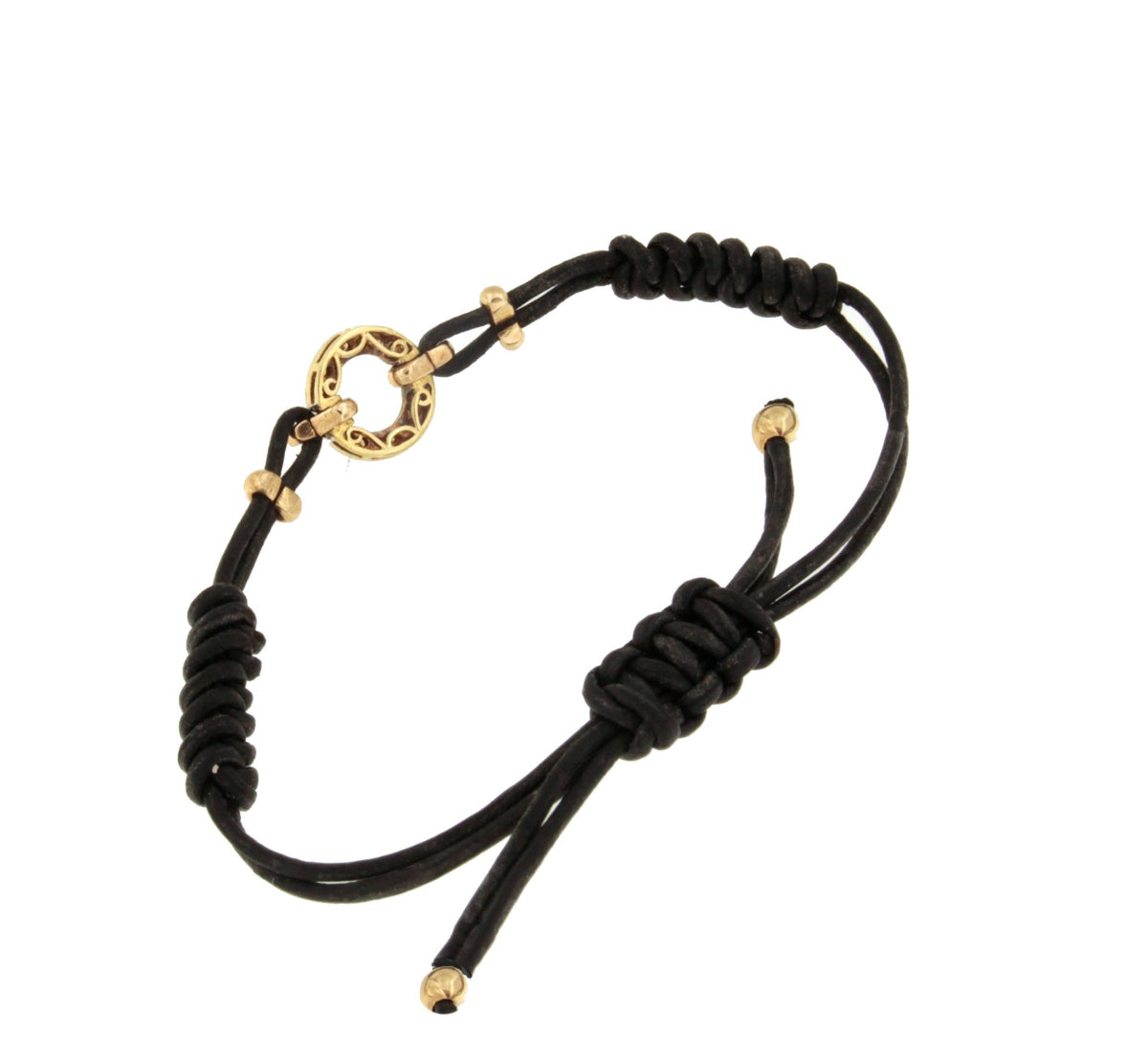 Pulsera BAEZA macramé con eslabón en oro amarillo 18 ktes