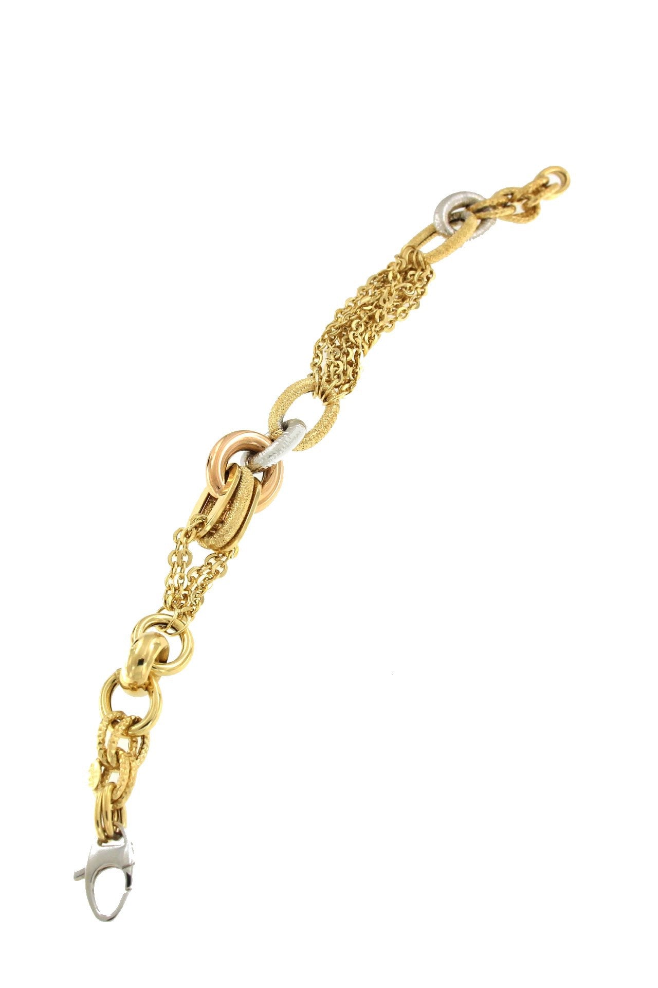 Pulsera ASLAN de oro en tres colores de varios tipos de eslabones de cadenas - Roman Joyero