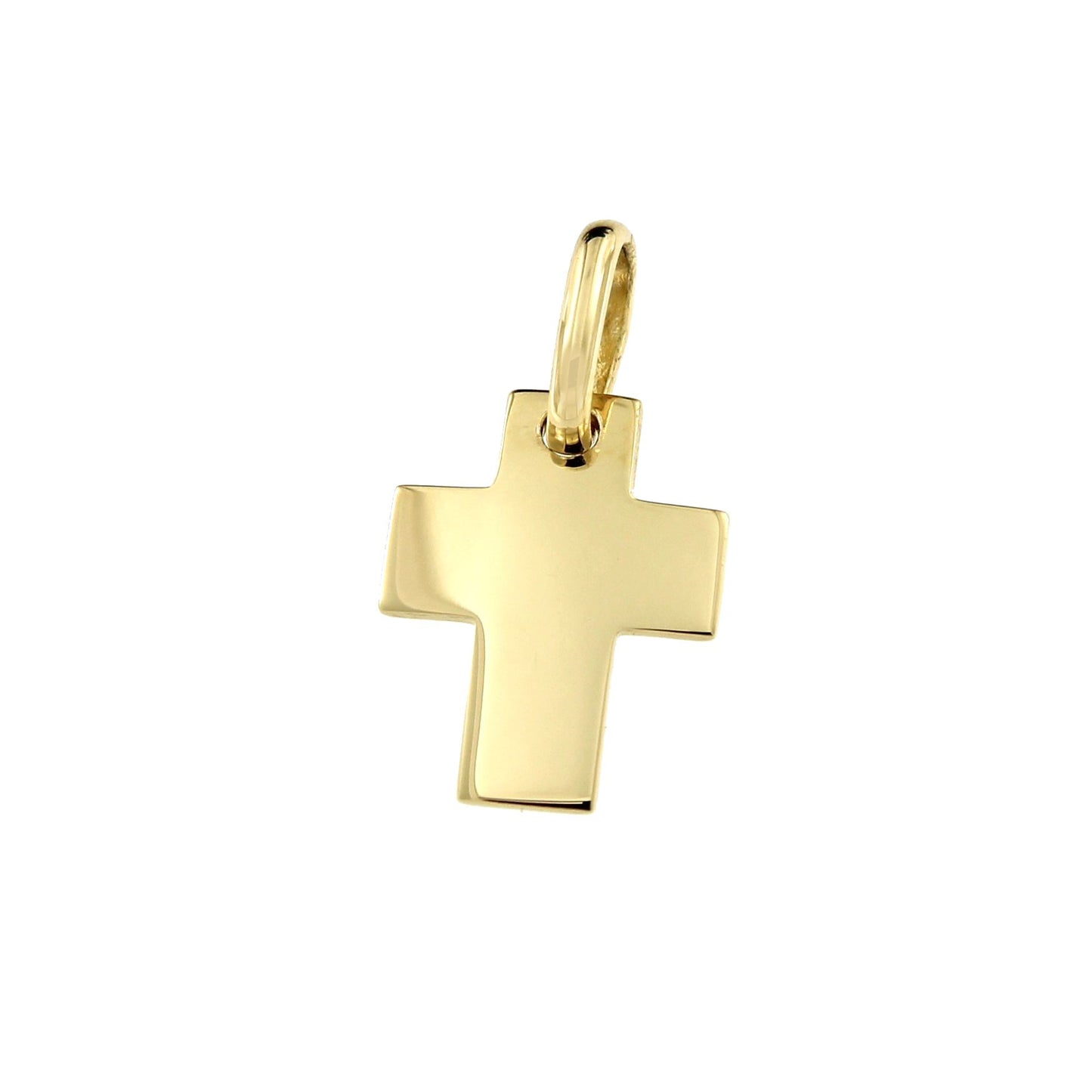 Pequeña cruz sencilla BORAN en oro amarillo pulida de 18 ktes - Roman Joyero