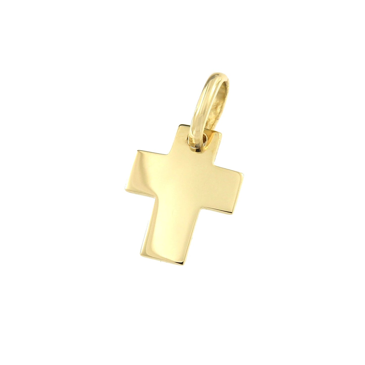 Pequeña cruz sencilla BORAN en oro amarillo pulida de 18 ktes - Roman Joyero