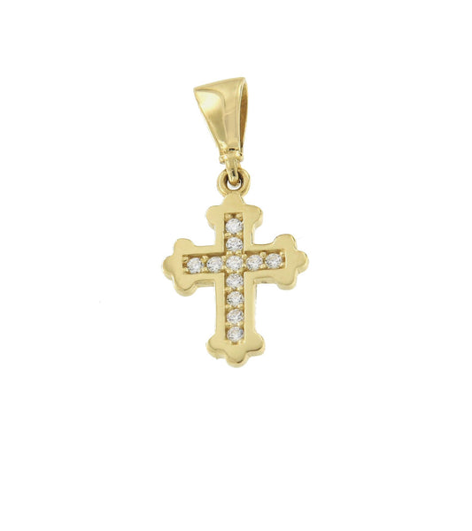 Pequeña cruz con circonitas BURSA en oro amarillo de 18 ktes - Roman Joyero