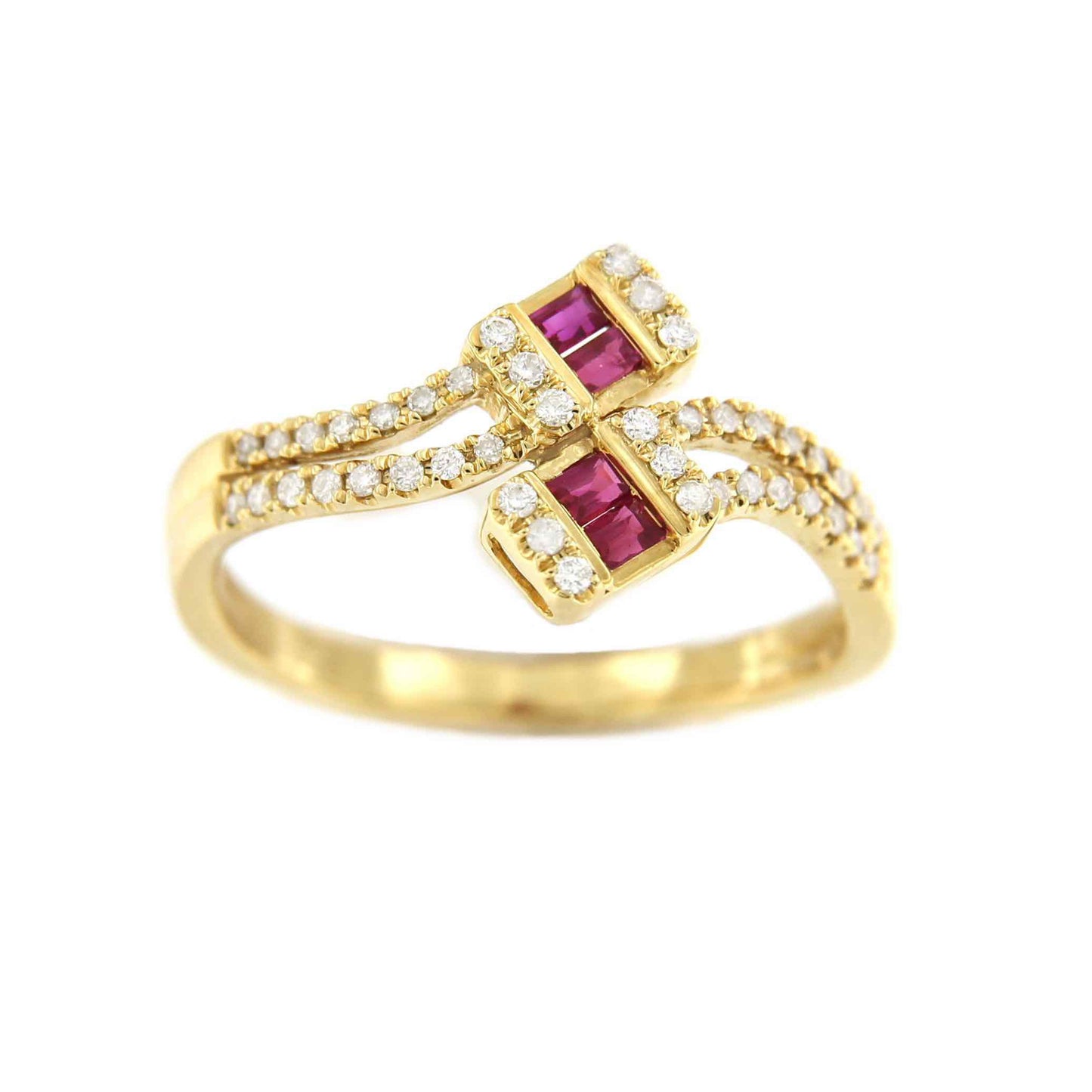 Anillo TURAN en oro amarillo de 18 kts con brillantes y rubies - Roman Joyero