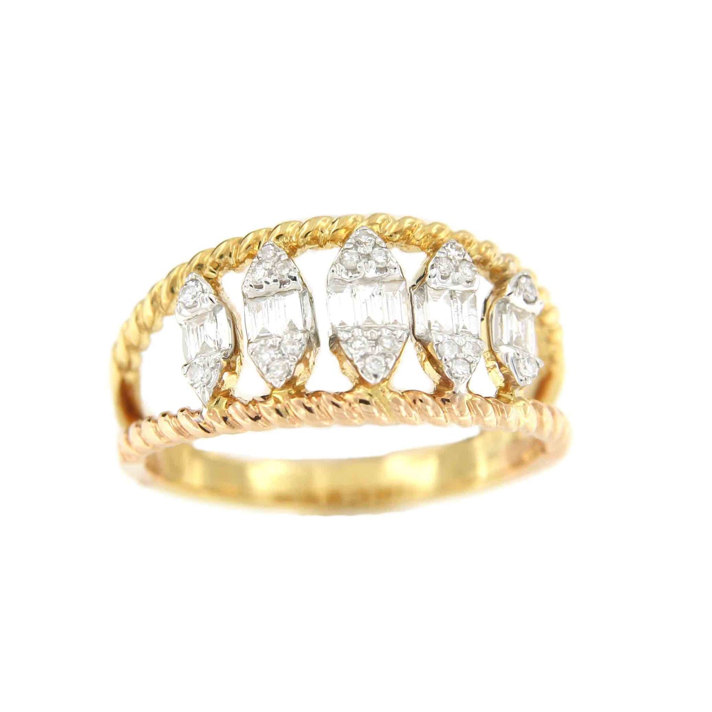 Anillo DILARAN en oro 3 colores de 18 kilates con brillantes - Roman Joyero