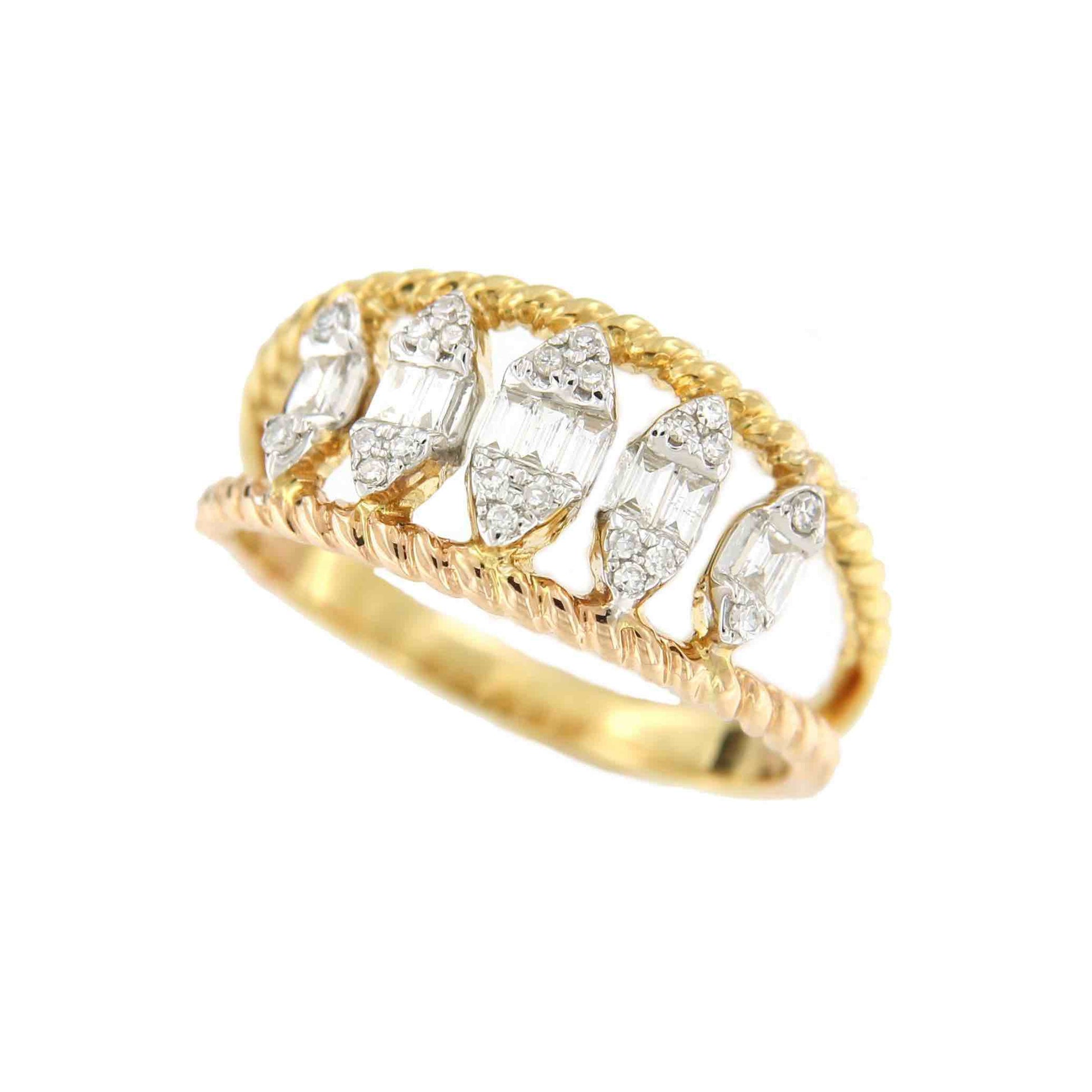 Anillo DILARAN en oro 3 colores de 18 kilates con brillantes - Roman Joyero