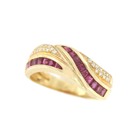 ALYA anillo oro amarillo de 18 kts brillantes y rubíes